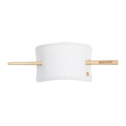 BALMAIN HAIR Valkoinen nahkainen hiuspinni / Hair Barrette White Leather pressed B-logo Vintage
