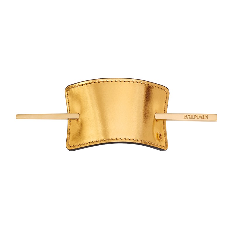 BALMAIN HAIR Ainutlaatuinen hiusasuste kultaisesta nappanahkasta / Hair Barrette Gold Leather Vintage