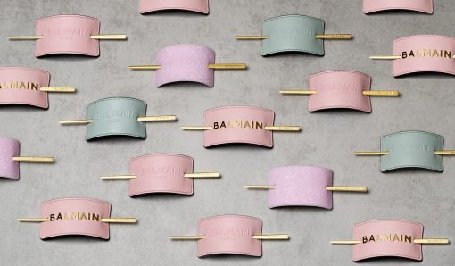 BALMAIN HAIR  Ainutlaatuinen nahkainen hiuspinni, joka on saanut inspiraationsa kevät-kesän muotinäytöksistä / Leather Hair Barrette Golden BALMAIN Pink - Image 2