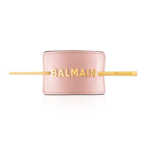 BALMAIN HAIR  Ainutlaatuinen nahkainen hiuspinni, joka on saanut inspiraationsa kevät-kesän muotinäytöksistä / Leather Hair Barrette Golden BALMAIN Pink