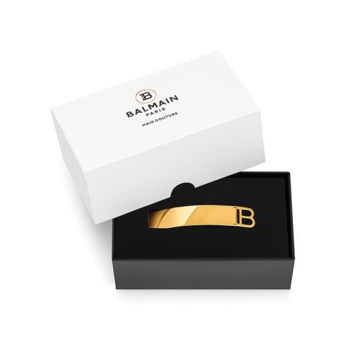 BALMAIN HAIR (18k karaatin kultaa) Ainutlaatuinen käsintehty hiuspinni ikonisella B-logolla / Barrette Gold B-Logo, L - Image 3