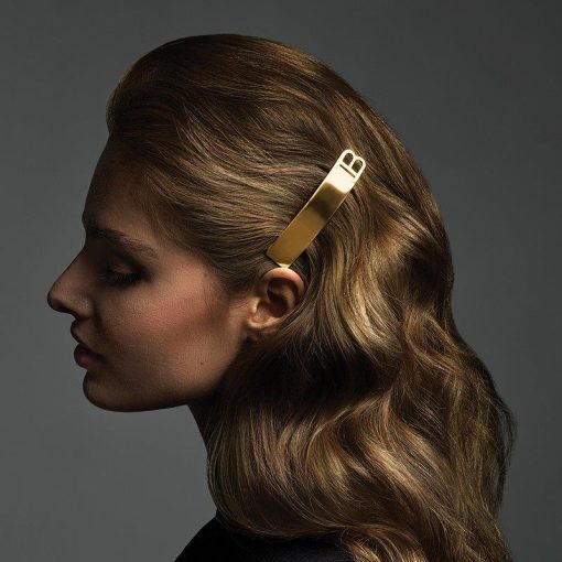 BALMAIN HAIR (18k karaatin kultaa) Ainutlaatuinen käsintehty hiuspinni ikonisella B-logolla / Barrette Gold B-Logo, L - Image 4