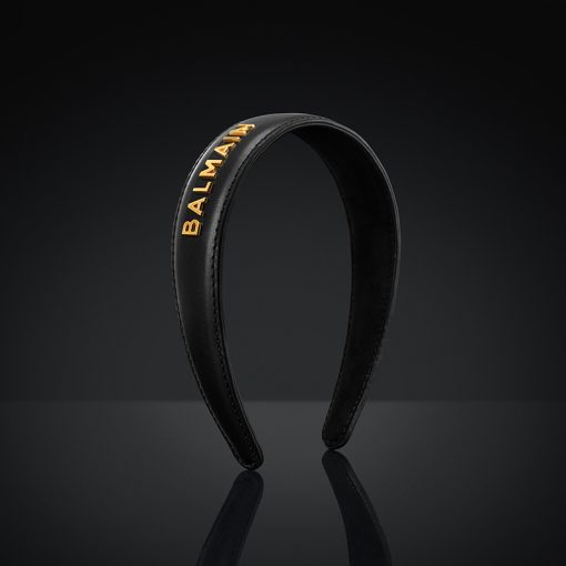 BALMAIN HAIR napa nahast peavõru must L / Leather Headband BALMAIN logo, Gold & Black, L - Image 3
