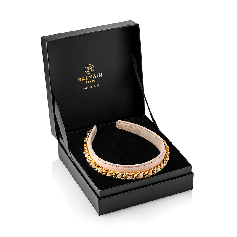 BALMAIN HAIR Balmainin kevät/kesä 2022 -malliston inspiroima eksklusiivinen pääpanta / Leather Chain Golden Headband Pink, L - Image 2