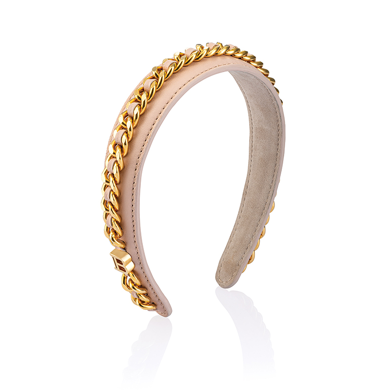 BALMAIN HAIR Balmainin kevät/kesä 2022 -malliston inspiroima eksklusiivinen pääpanta / Leather Chain Golden Headband Pink, L