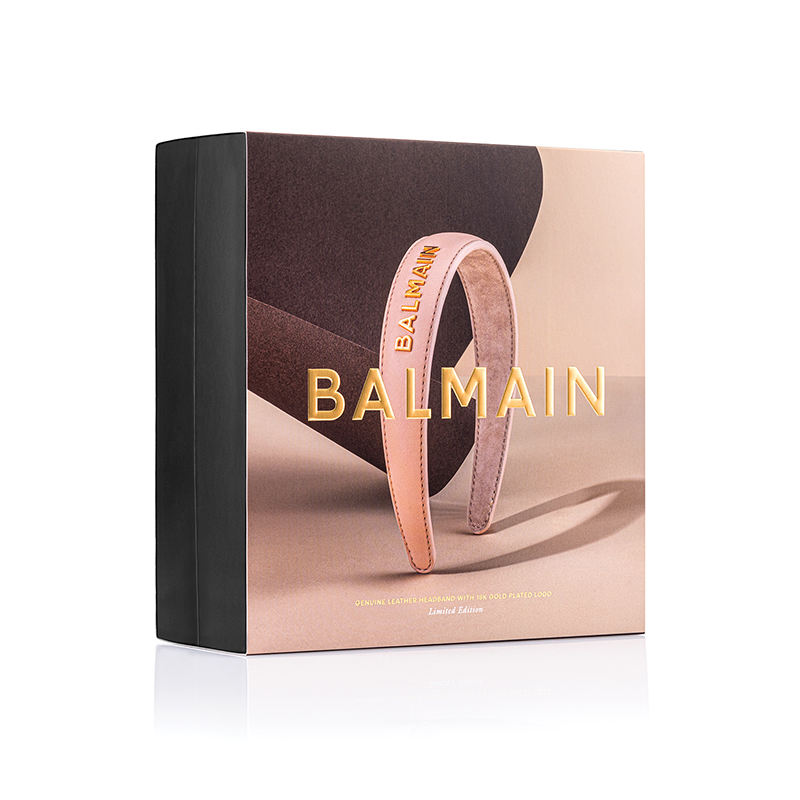 BALMAIN HAIR Balmainin kevät/kesä 2022 -malliston inspiroima eksklusiivinen pääpanta / Leather Headband Pink Golden Logo, L - Image 3
