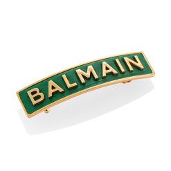 BALMAIN HAIR 18K kullaga juukseklamber roheline L / Barrette Golden BALMAIN logo, Green, L