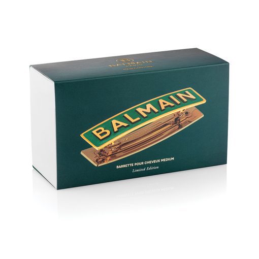 BALMAIN HAIR Smaragdinvihreää eleganssia 18 karaatin kullatulla logolla / Barrette Golden BALMAIN Logo, Green, L - Image 3