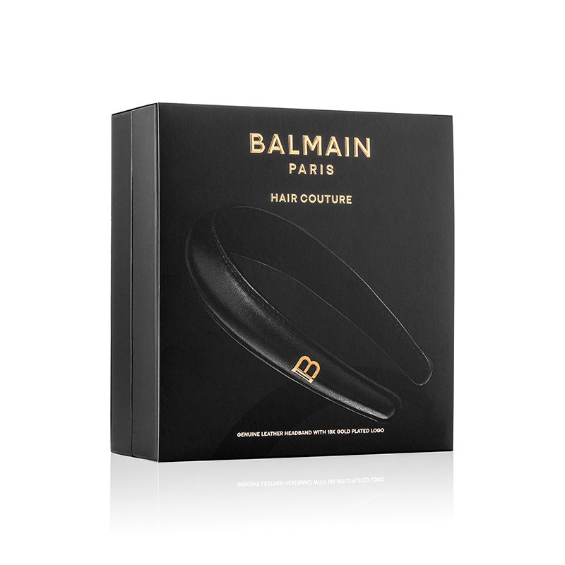 BALMAIN HAIR Ylellinen pääpanta aidosta nappanahkasta ja 18k karaatin kullatulla logolla / Puffed Leather Headband Golden B-Logo, Black L - Image 5