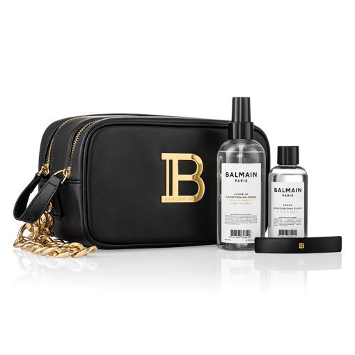 BALMAIN HAIR Ylellinen kauneussetti ikonisessa mustakultaisessa tyylissä / Signature Vegan Pouch – Black & Gold