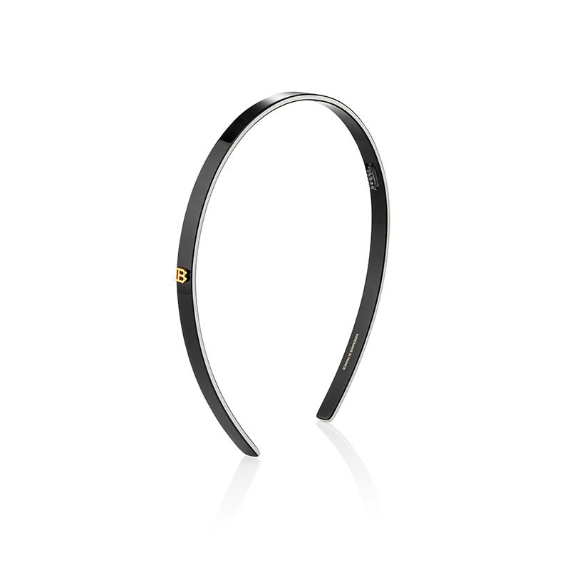 BALMAIN HAIR Elegantisti kontrastoiva panta, jossa 18 karaatin kullattu logo / Acetate Headband Black/White