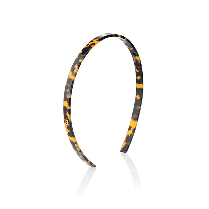 BALMAIN HAIR  Elegantti pieni kilpikonnakuvioinen panta 18k karaatin kullatulla logolla / Acetate Headband Tortoise Shell Small