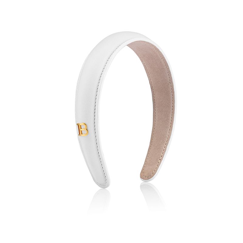 BALMAIN HAIR Ajatonta eleganssia aidosta nahasta ja kullatuista yksityiskohdista / Legacy Leather Puffed Headband White (Limited Edition)