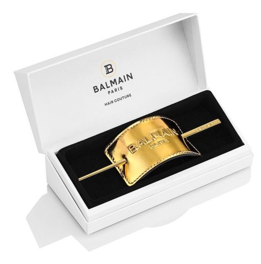BALMAIN HAIR kultaisesta nappanahkasta valmistettu hiusasuste, jossa logo / Genuine Leather Signature Hair Barrette Gold Logo - Image 2