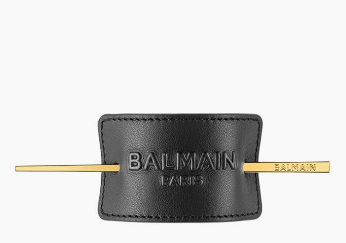 BALMAIN HAIR Musta nahkainen hiuskoristeet logolla / Genuine Leather Signature Hair Barrette Black with Logo