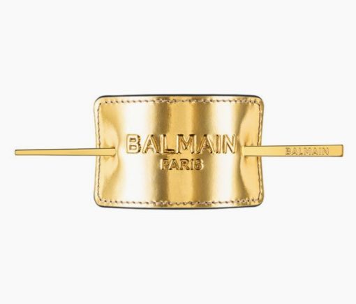 BALMAIN HAIR kultaisesta nappanahkasta valmistettu hiusasuste, jossa logo / Genuine Leather Signature Hair Barrette Gold Logo