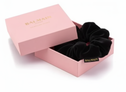 BALMAIN HAIR samettinen hiuslenkki / Velvet Black scrunch in Pink box
